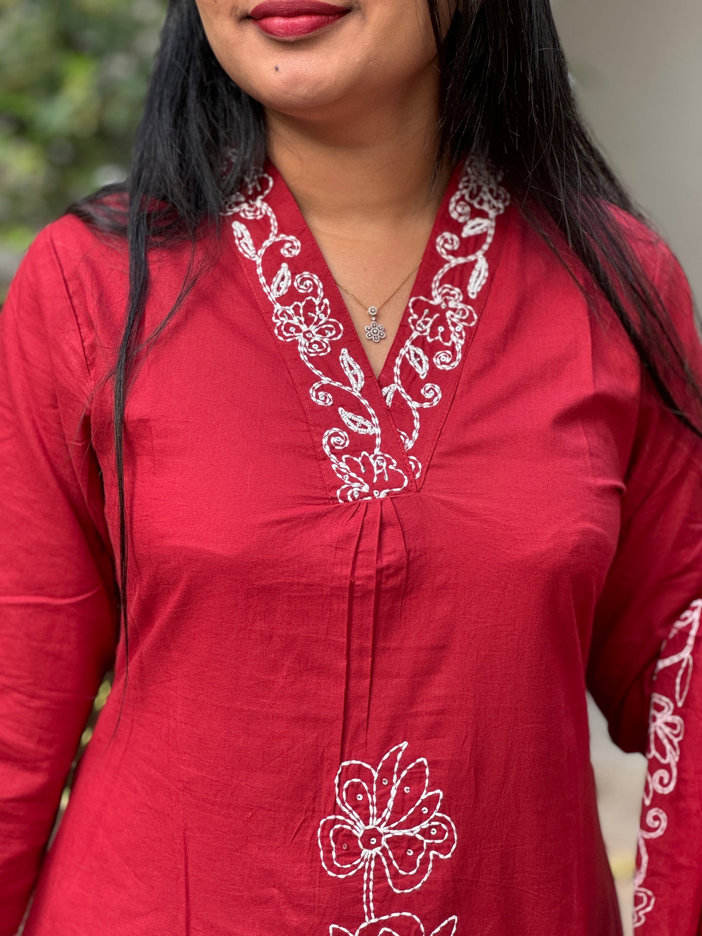 Maroon Soft cotton 3 Piece Salwar Suit with intricate thread work- A1311