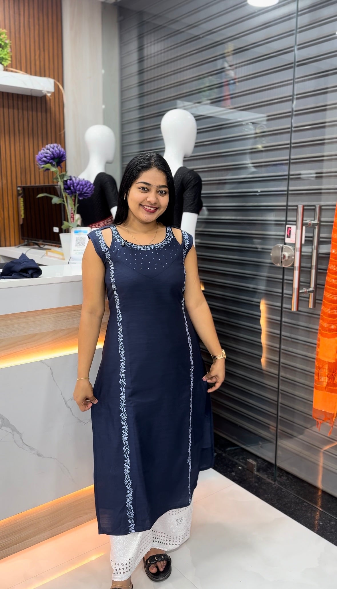 Premium Blue Cotton Top with Intricate Thread Work A - 1519
