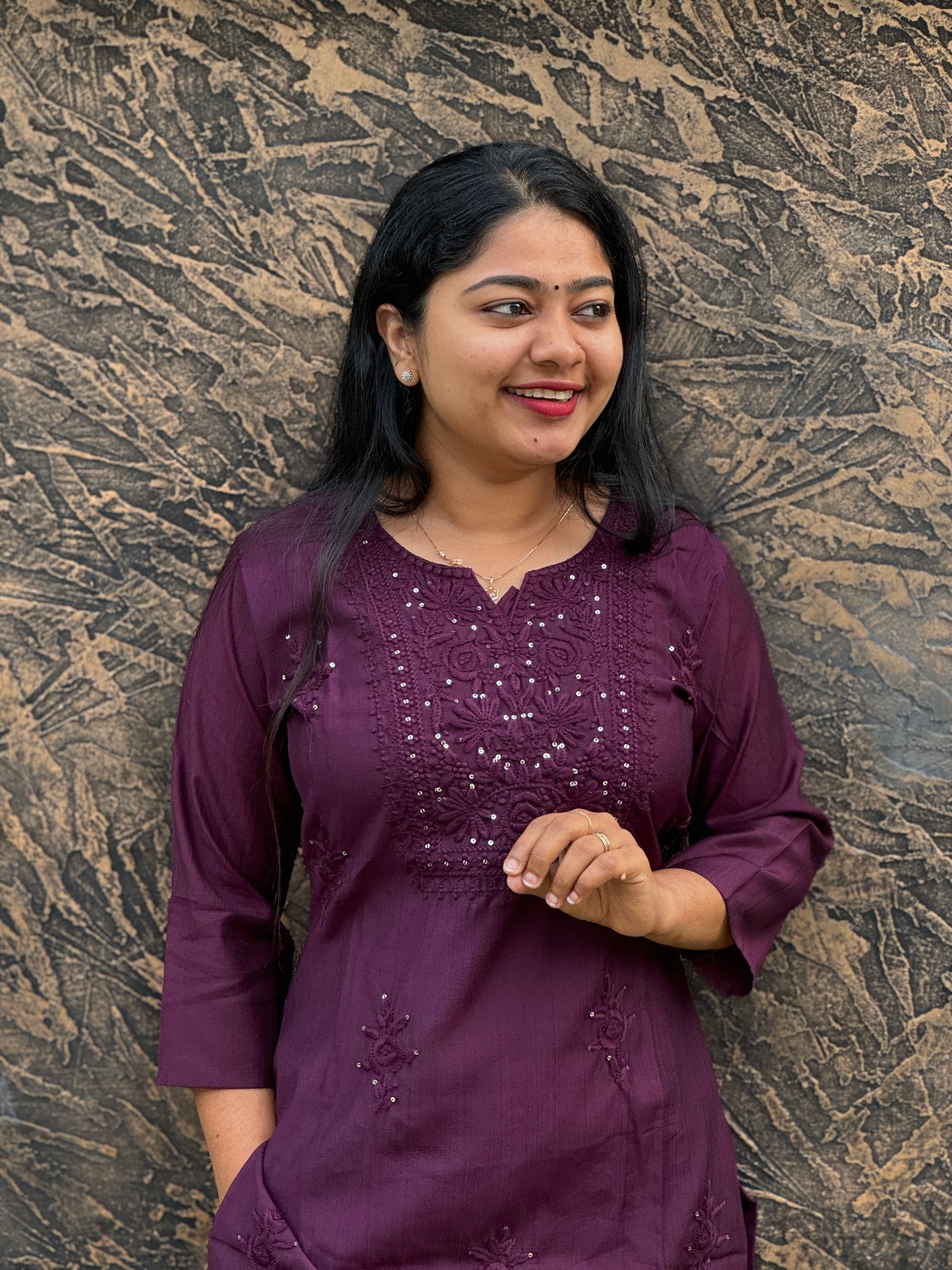 Chikankari Charm in Purple & Black-A1377