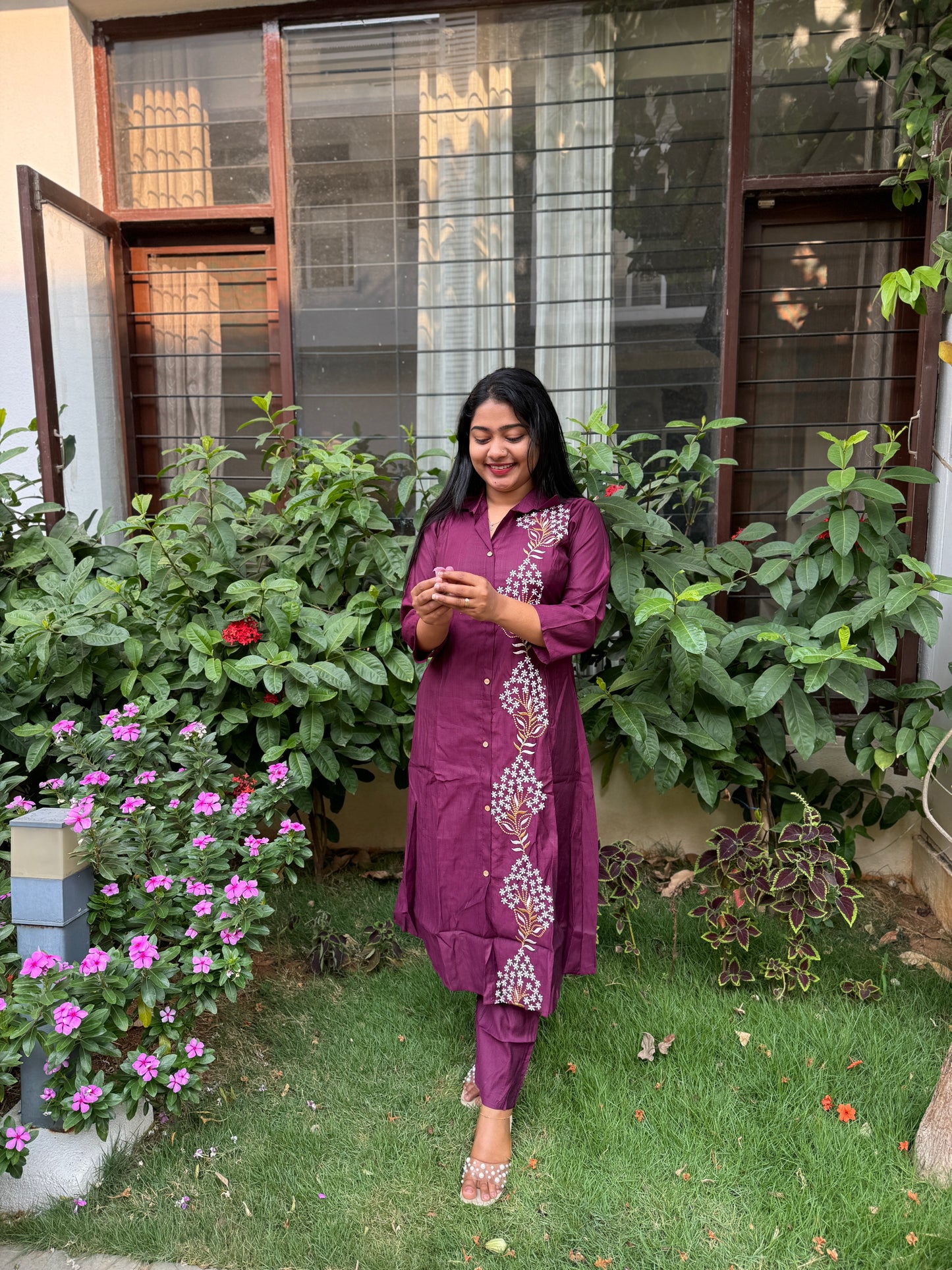 Wine shade 2 piece Cotton Co-ord Set-A1315