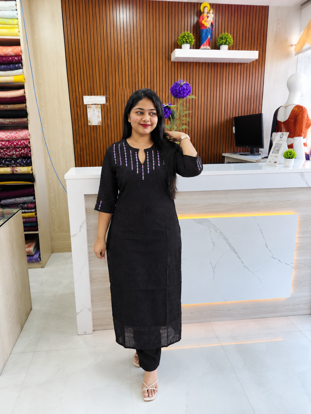Black Polycotton Kurta Top - A2002