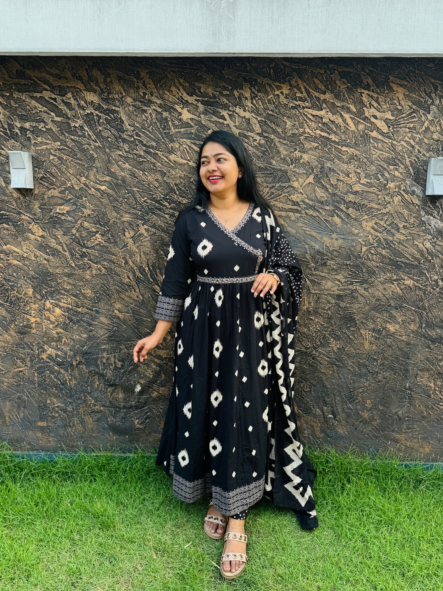Premium Black Mul Mul Angarekka Set- A1357