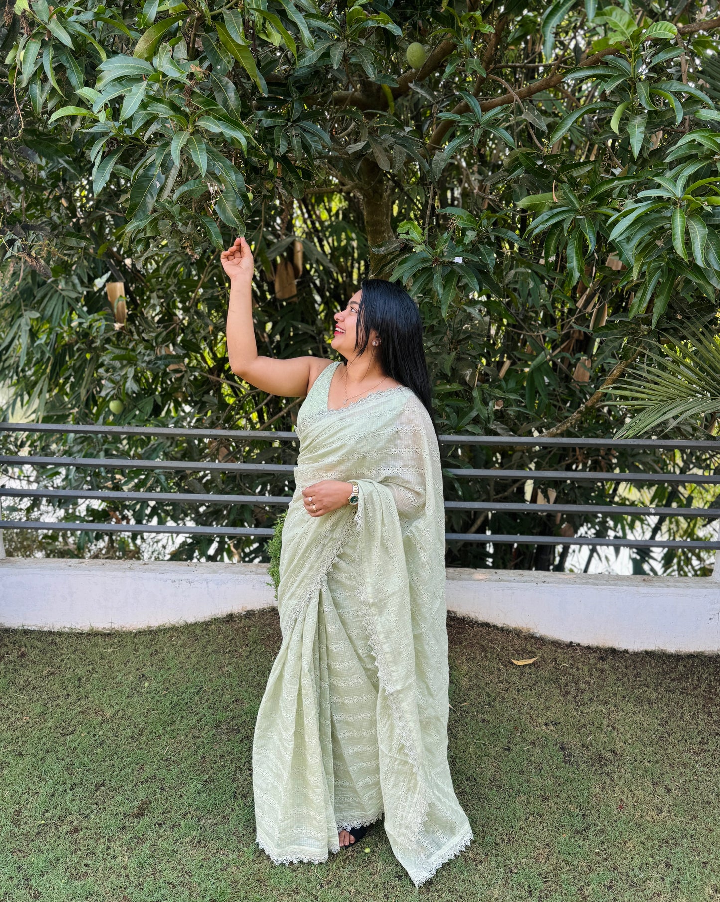 Pastel green Net cota Saree A1678