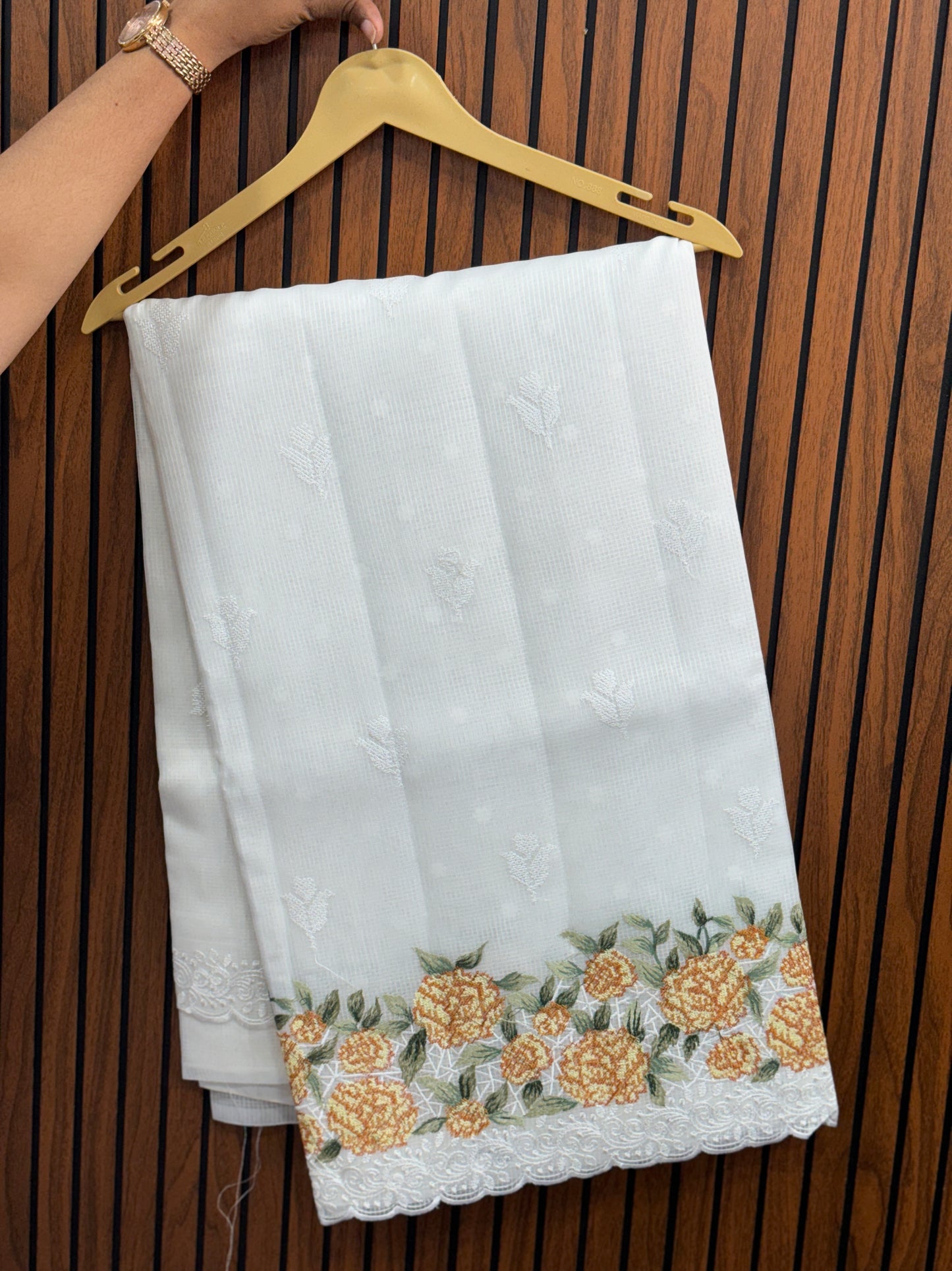 Net cotta saree with Cross Stich Boarders - A 1348