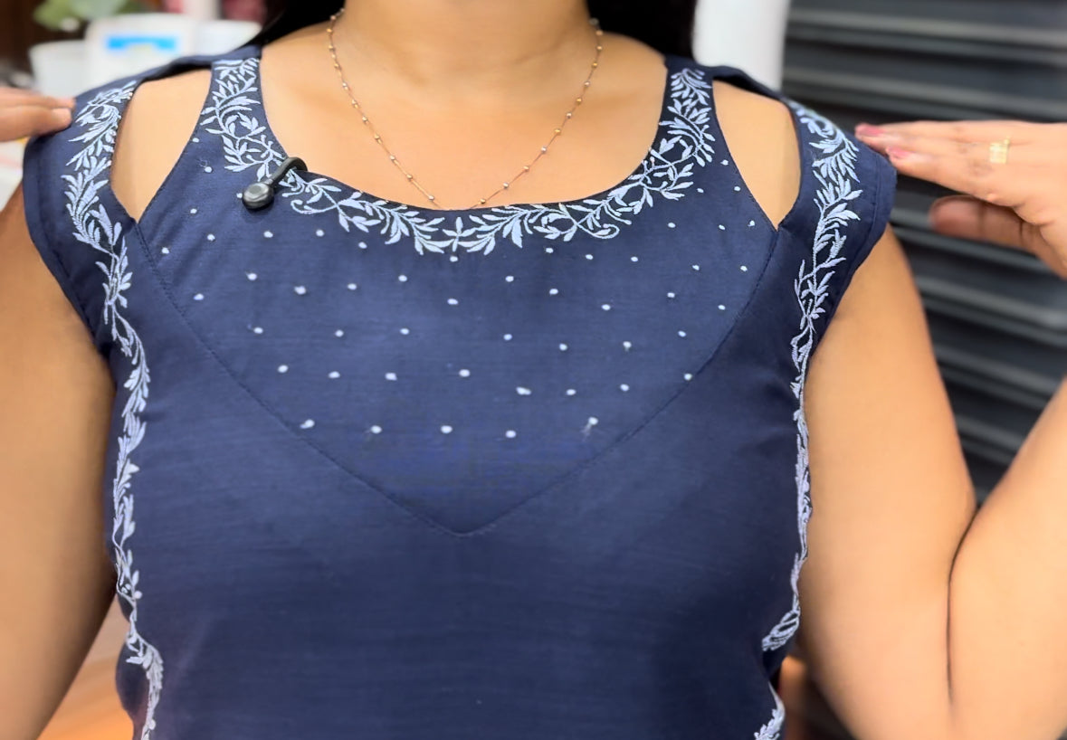 Premium Blue Cotton Top with Intricate Thread Work A - 1519