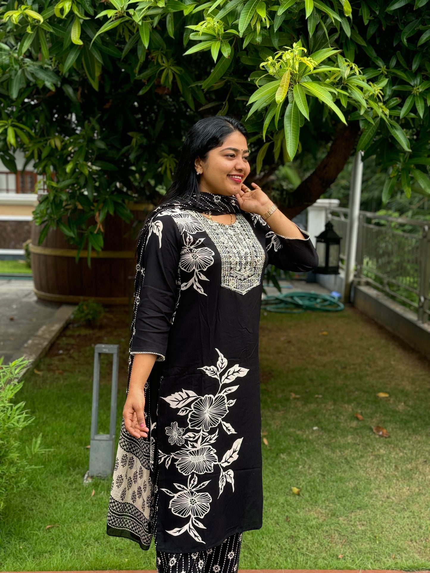 Black and white Pure Cotton 3 Piece Salwar Suit - A1036