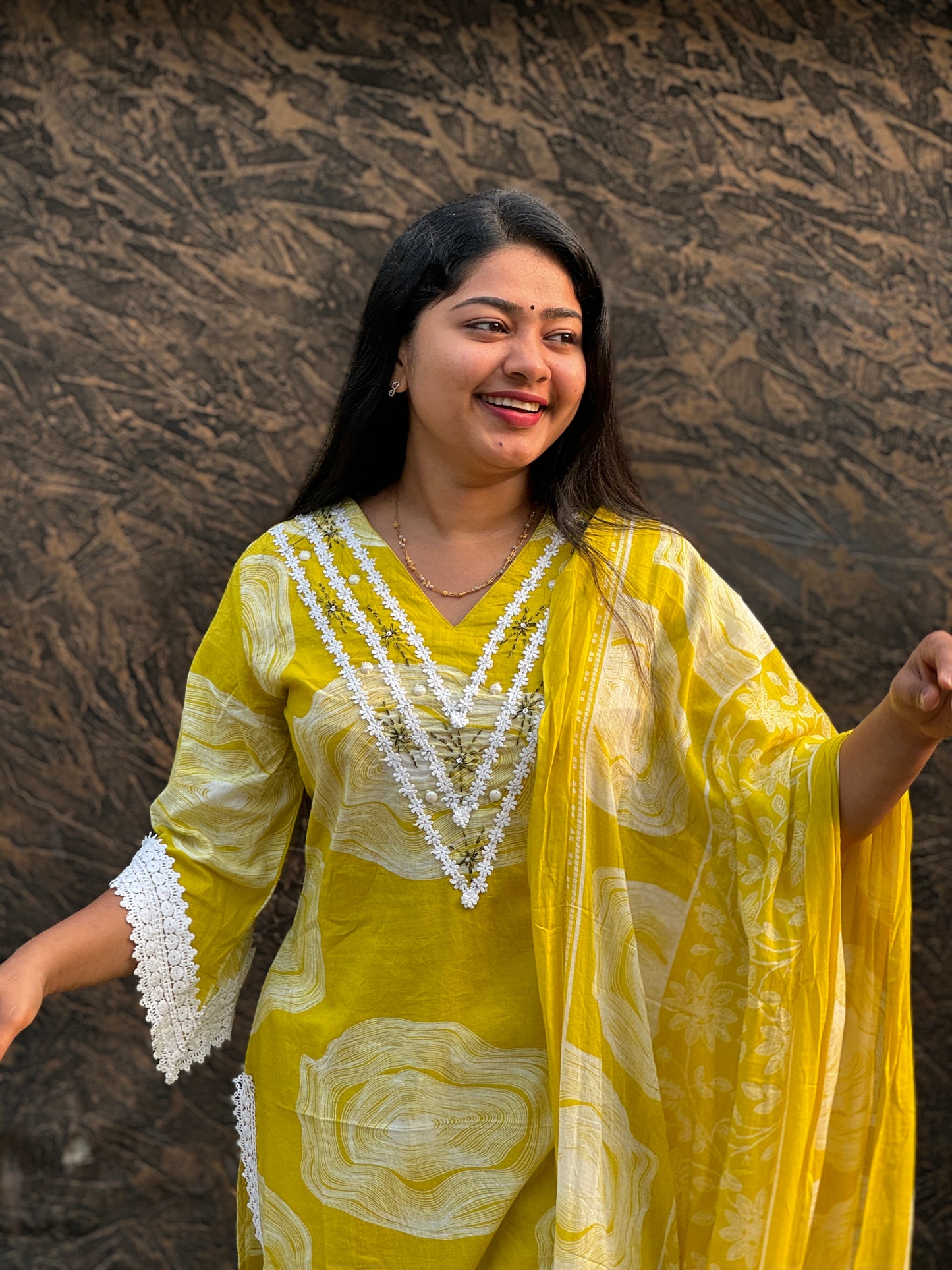 Vibrant yellow Pure Cotton 3-piece Salwar set- A1032