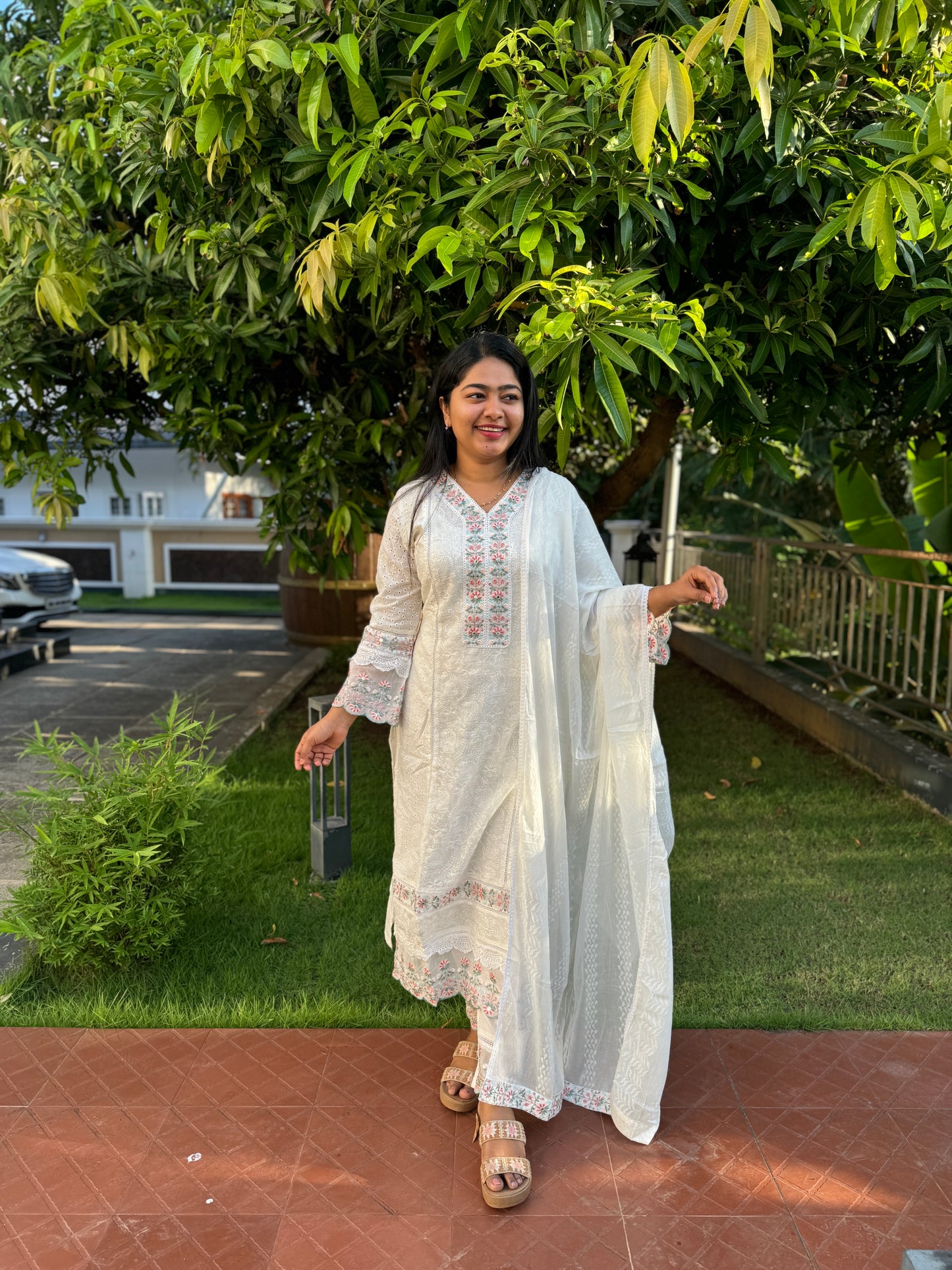 Elegant White Pure Cotton and Hakoba 3 Piece Salwar Suit - A1021