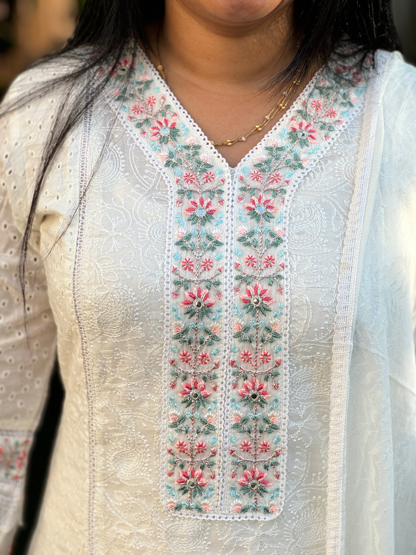Elegant White Pure Cotton and Hakoba 3 Piece Salwar Suit - A1021