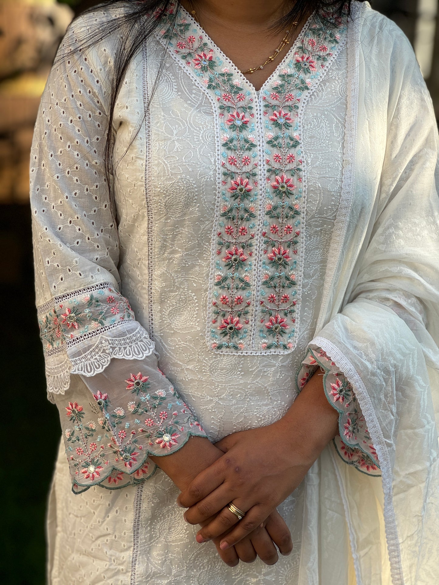 Elegant White Pure Cotton and Hakoba 3 Piece Salwar Suit - A1021