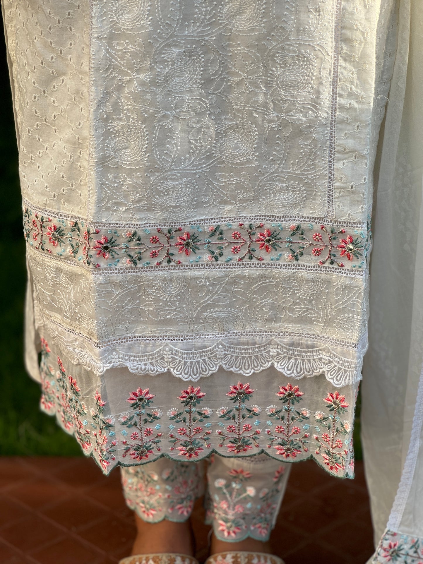 Elegant White Pure Cotton and Hakoba 3 Piece Salwar Suit - A1021
