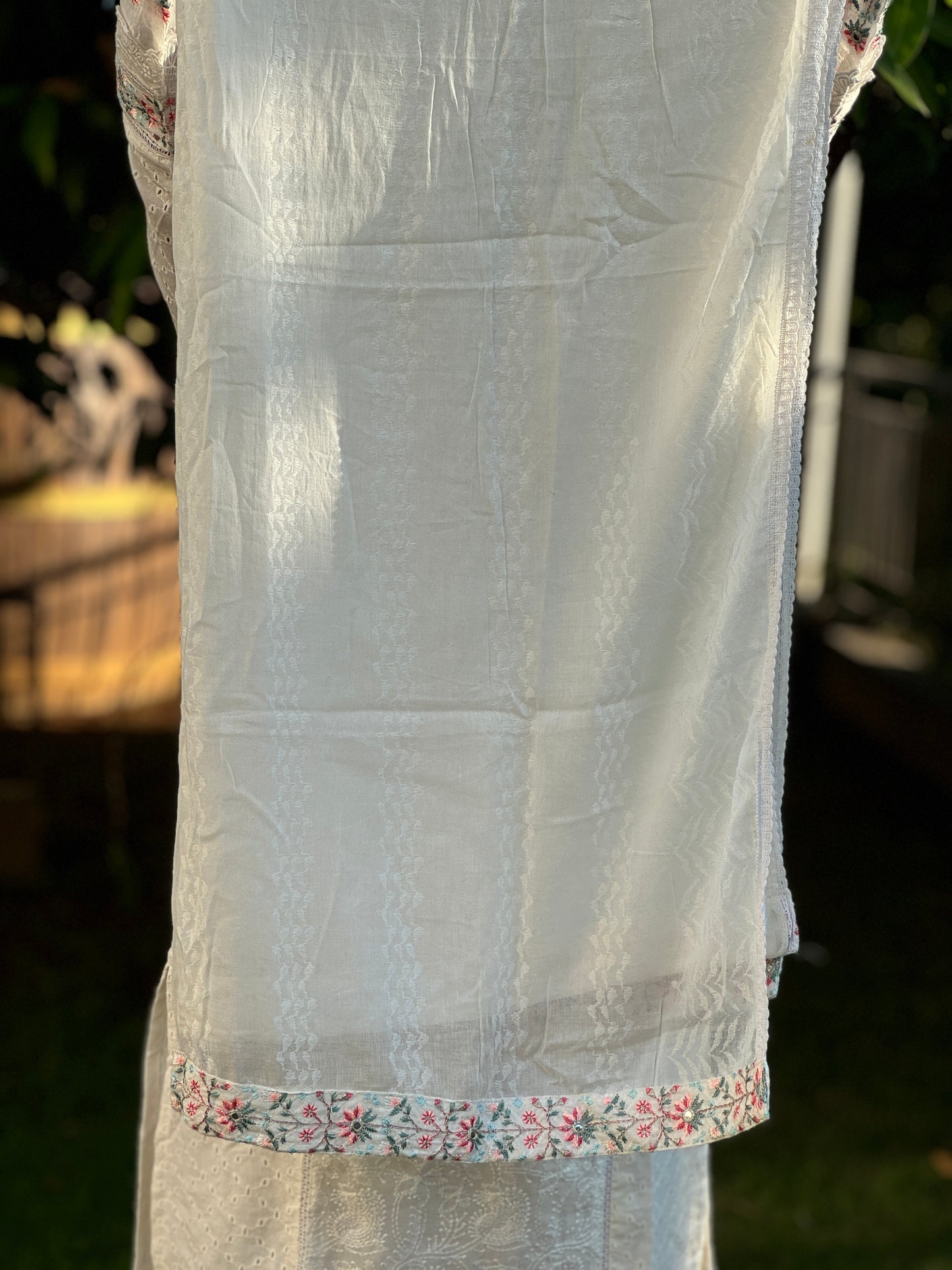 Elegant White Pure Cotton and Hakoba 3 Piece Salwar Suit - A1021