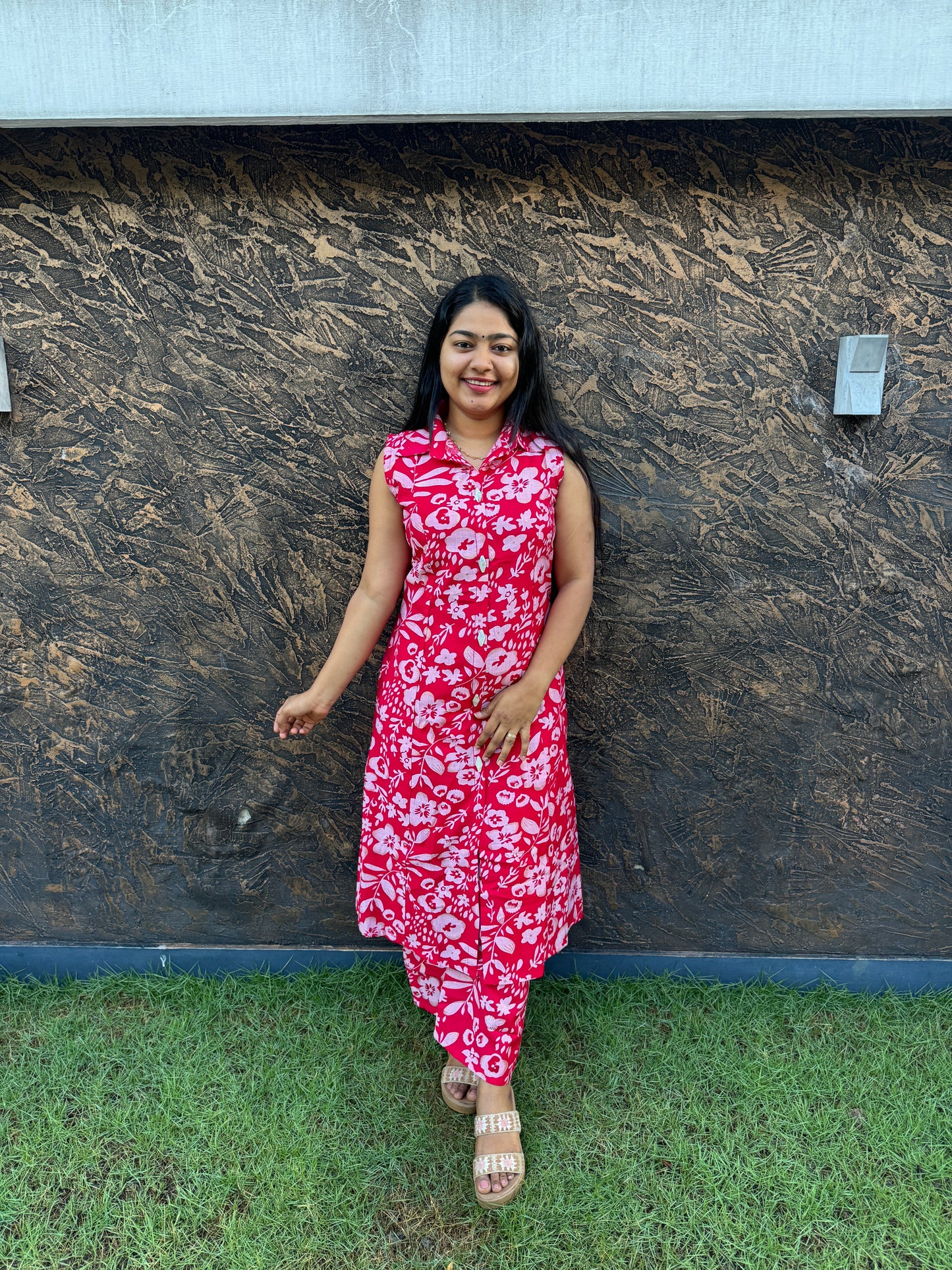 Rani Pink 2 piece Cotton Co-ord Set in Batik Print-A1019