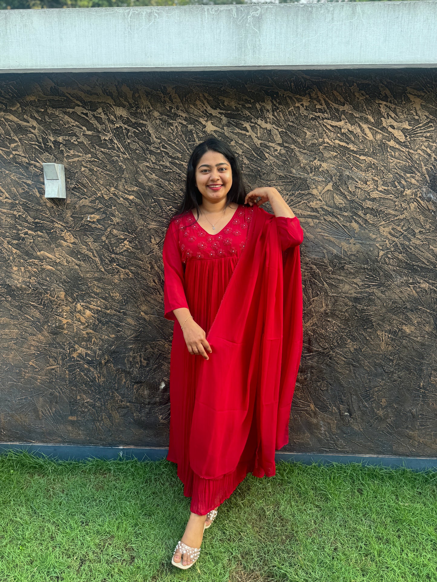 Reddish Maroon Georgette 3 piece Salwar Suit-A1011