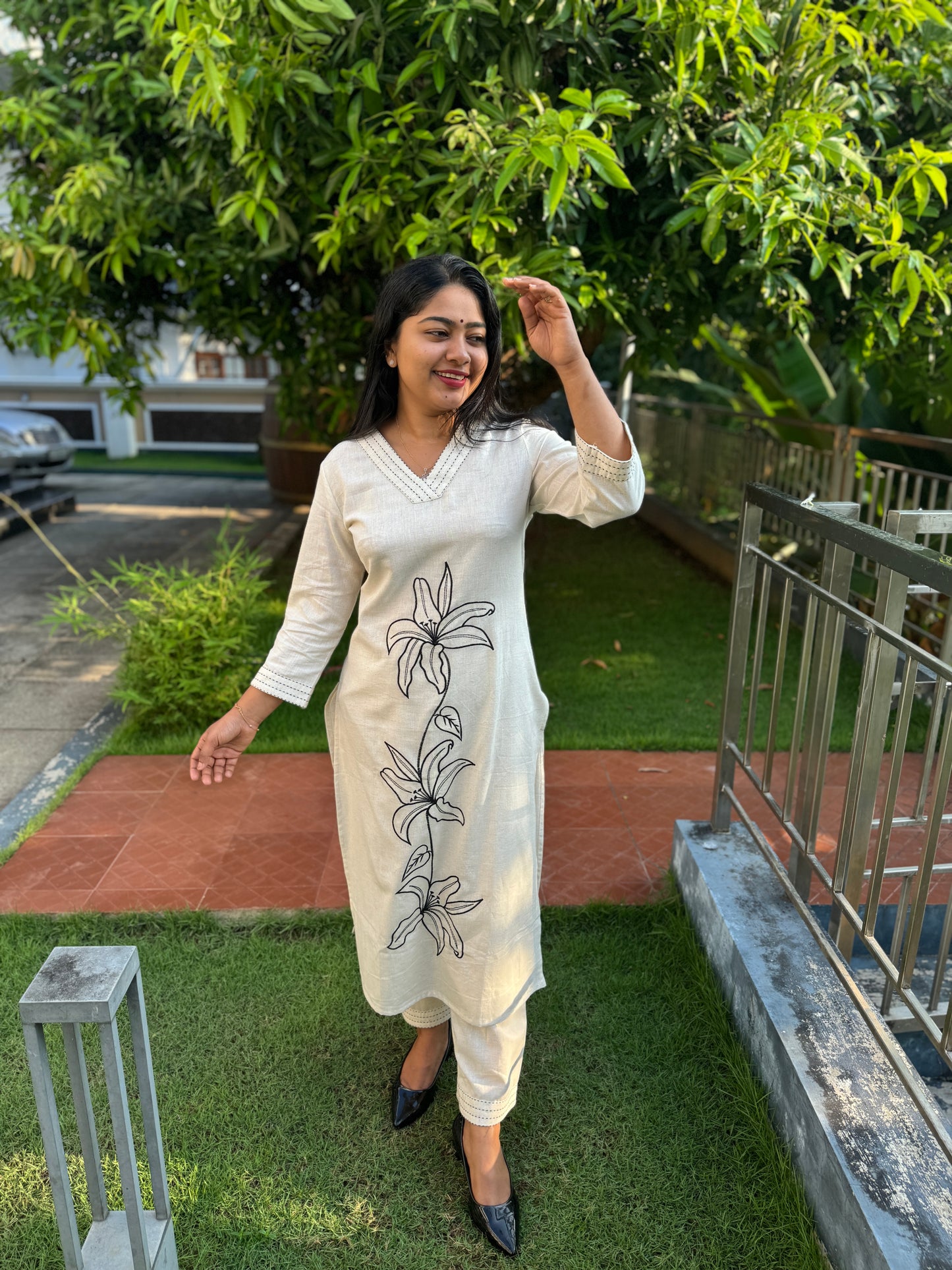 Off White 2 piece Khadi Cotton Co-ord Set- A1005