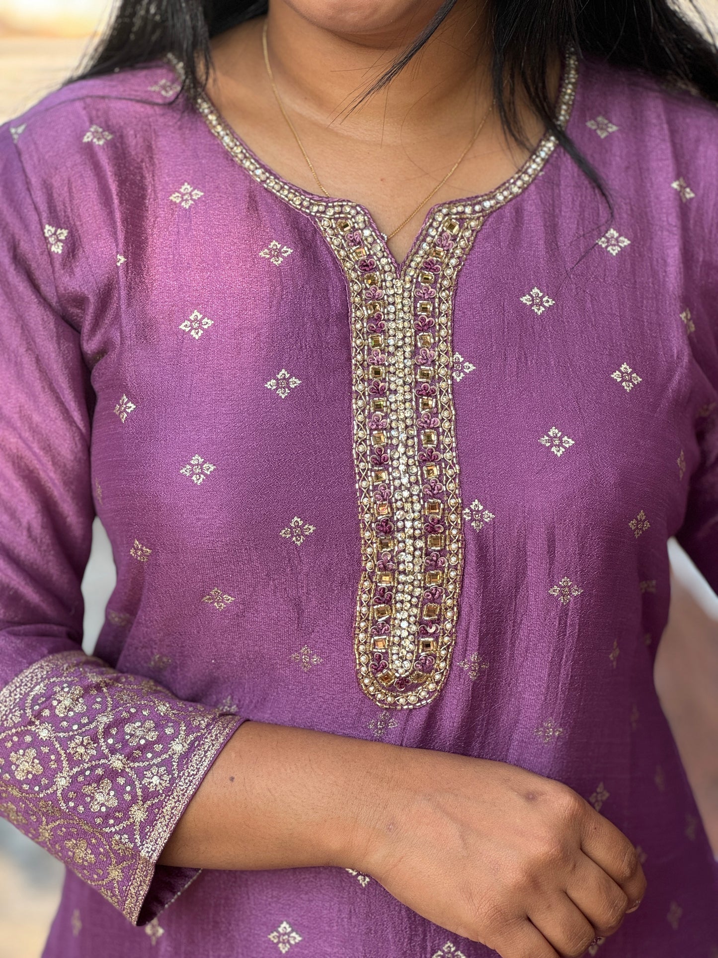 Elegant Purple soft silk 3 piece Salwar Suit-A1001