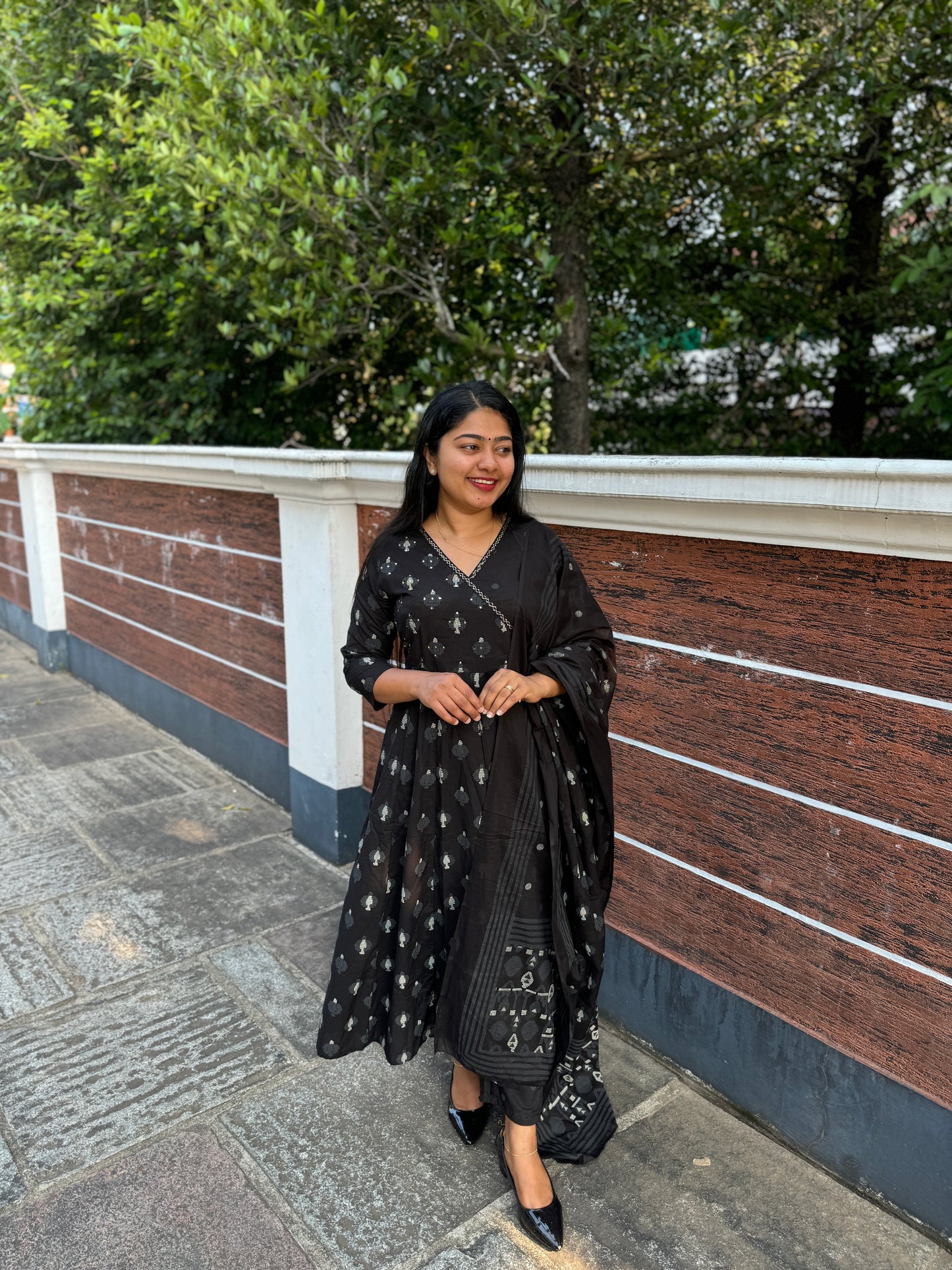 Black Anarkali 3 piece Soft Cotton Salwar Set - A1303