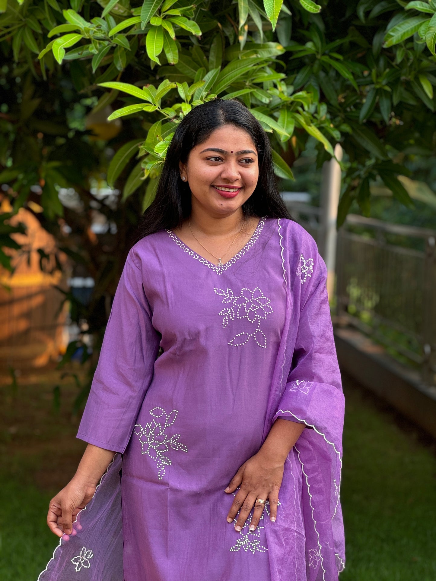 Lavender Soft Cotton 3 Piece Salwar Suit - A1305