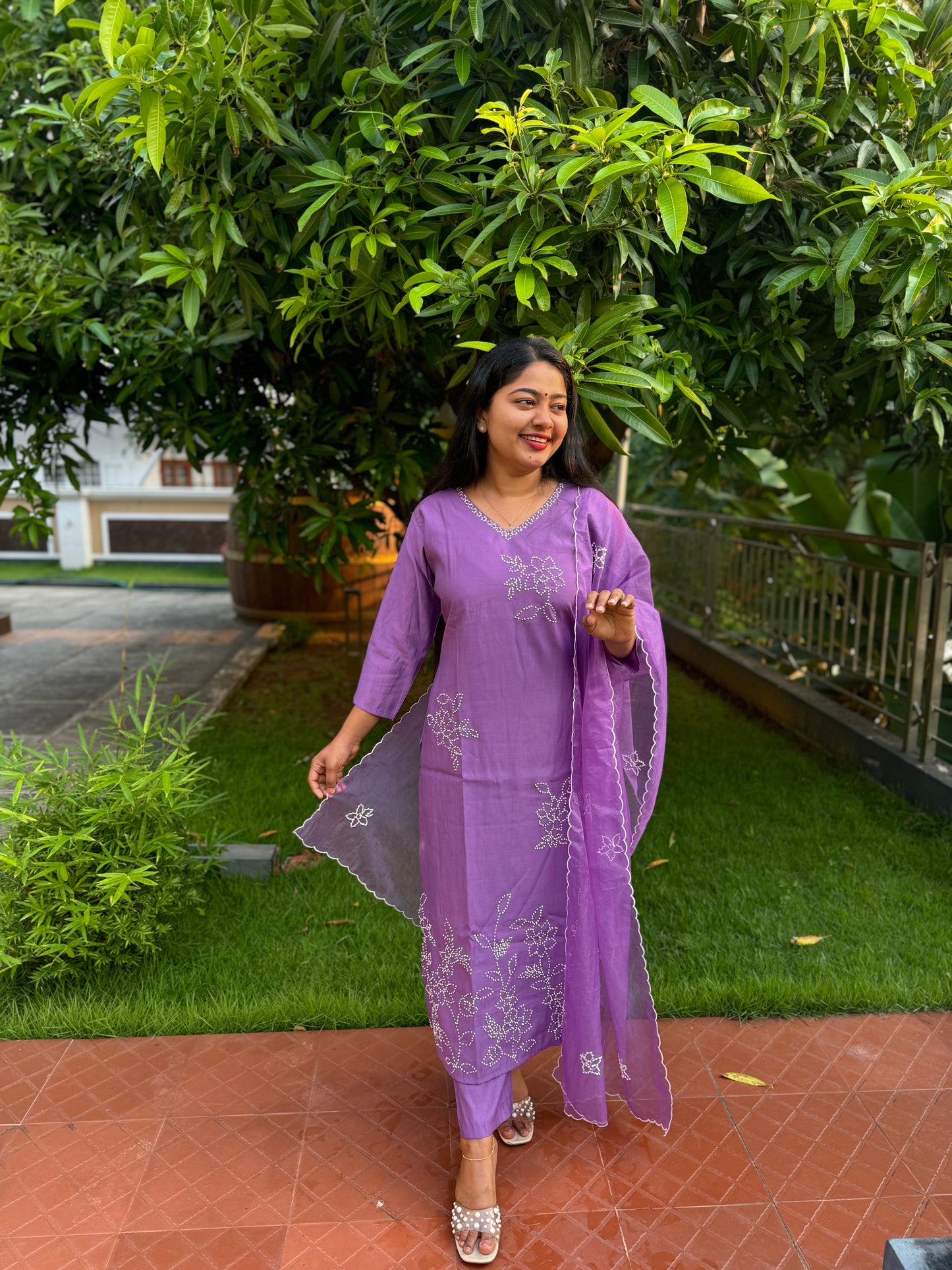 Lavender Soft Cotton 3 Piece Salwar Suit - A1305