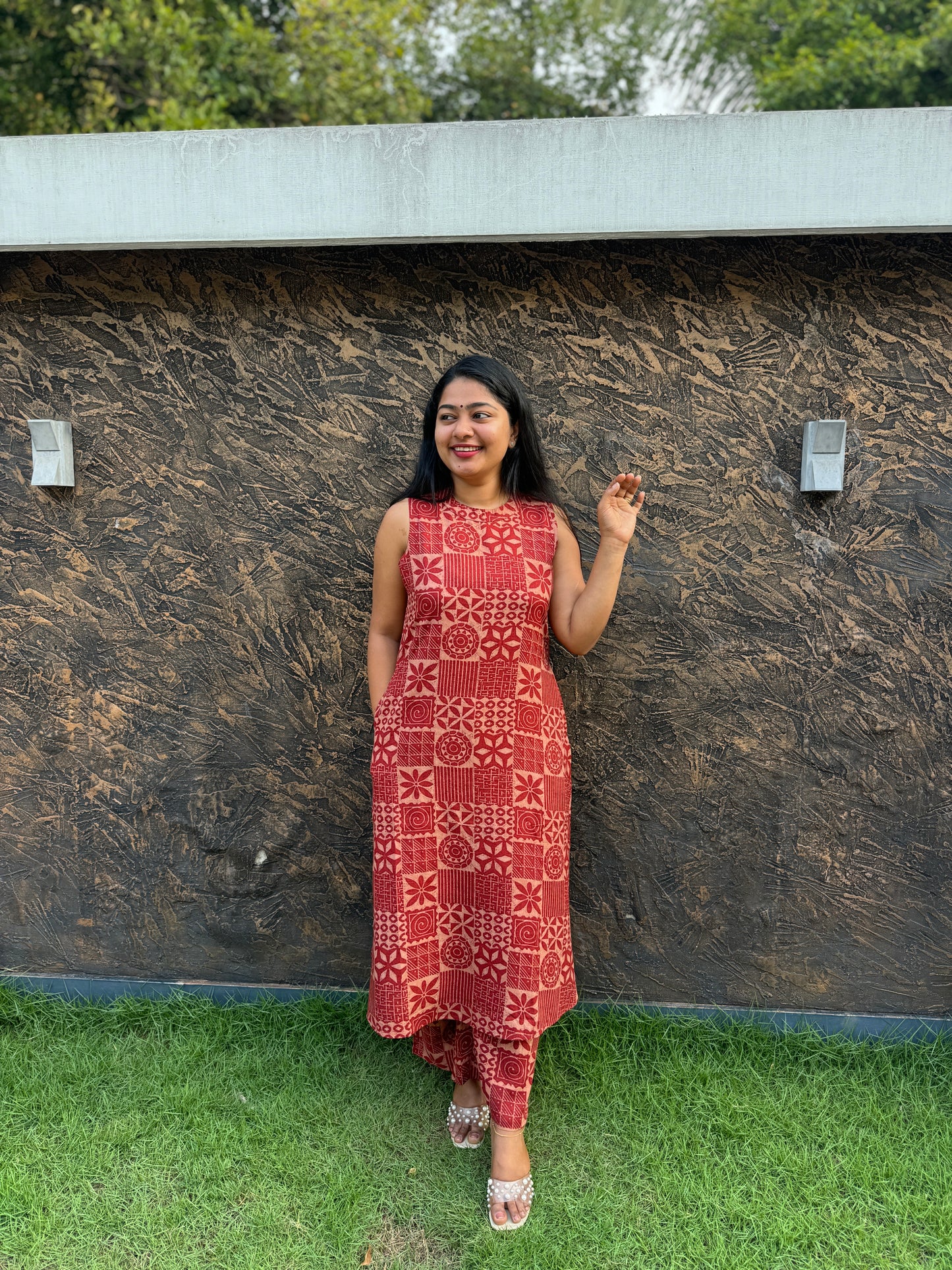 Red 2 piece Soft Cotton Co-ord Set-A1306