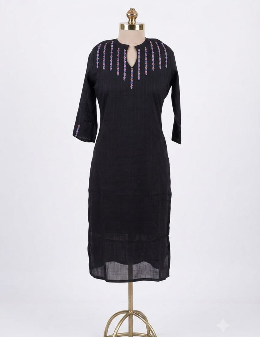 Black Polycotton Kurta Top - A2002