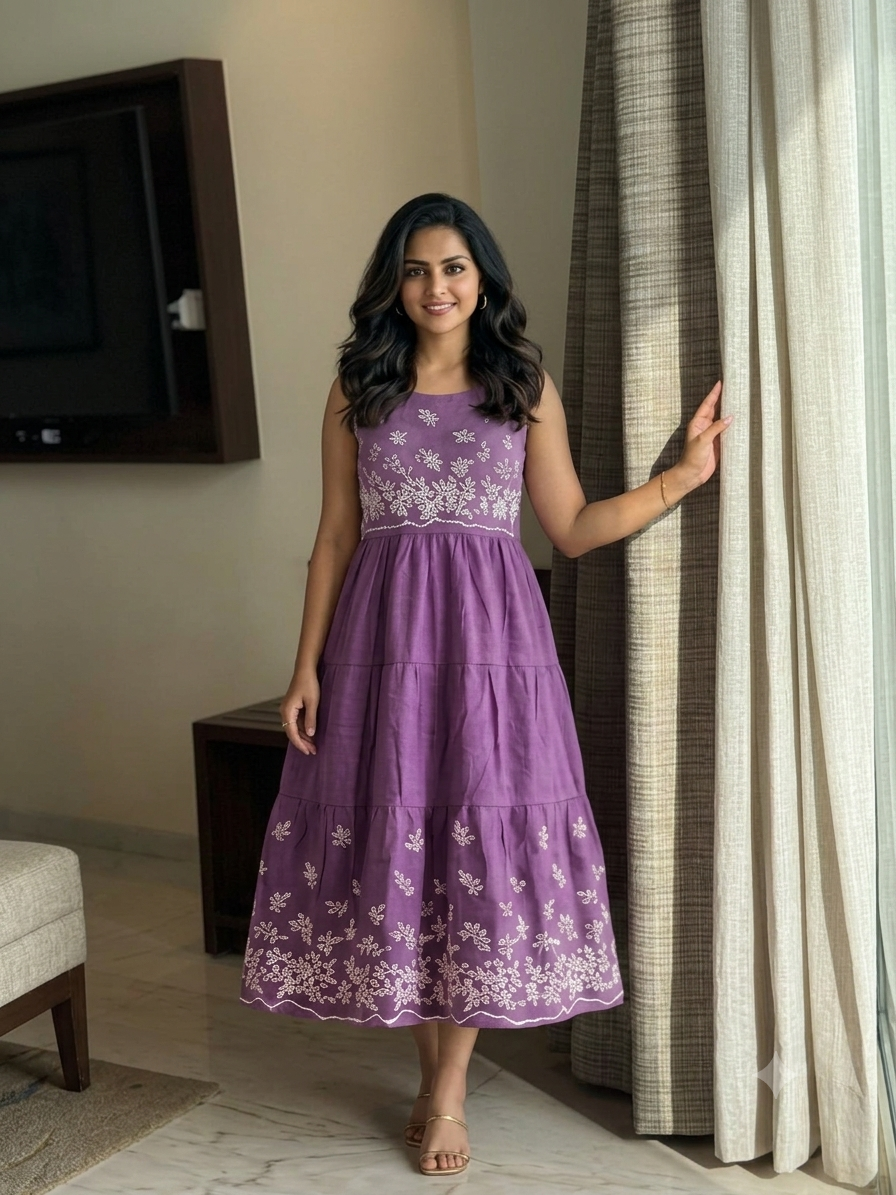 Purple Shade Sleevless Frock A1317