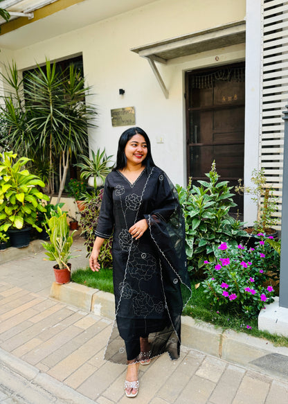 Black Soft Silk 3 Piece Salwar Suit - A1310