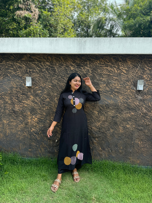 Black Cotton Cordset with All-Over Embroidery – Daily Wear Essential - A 1374
