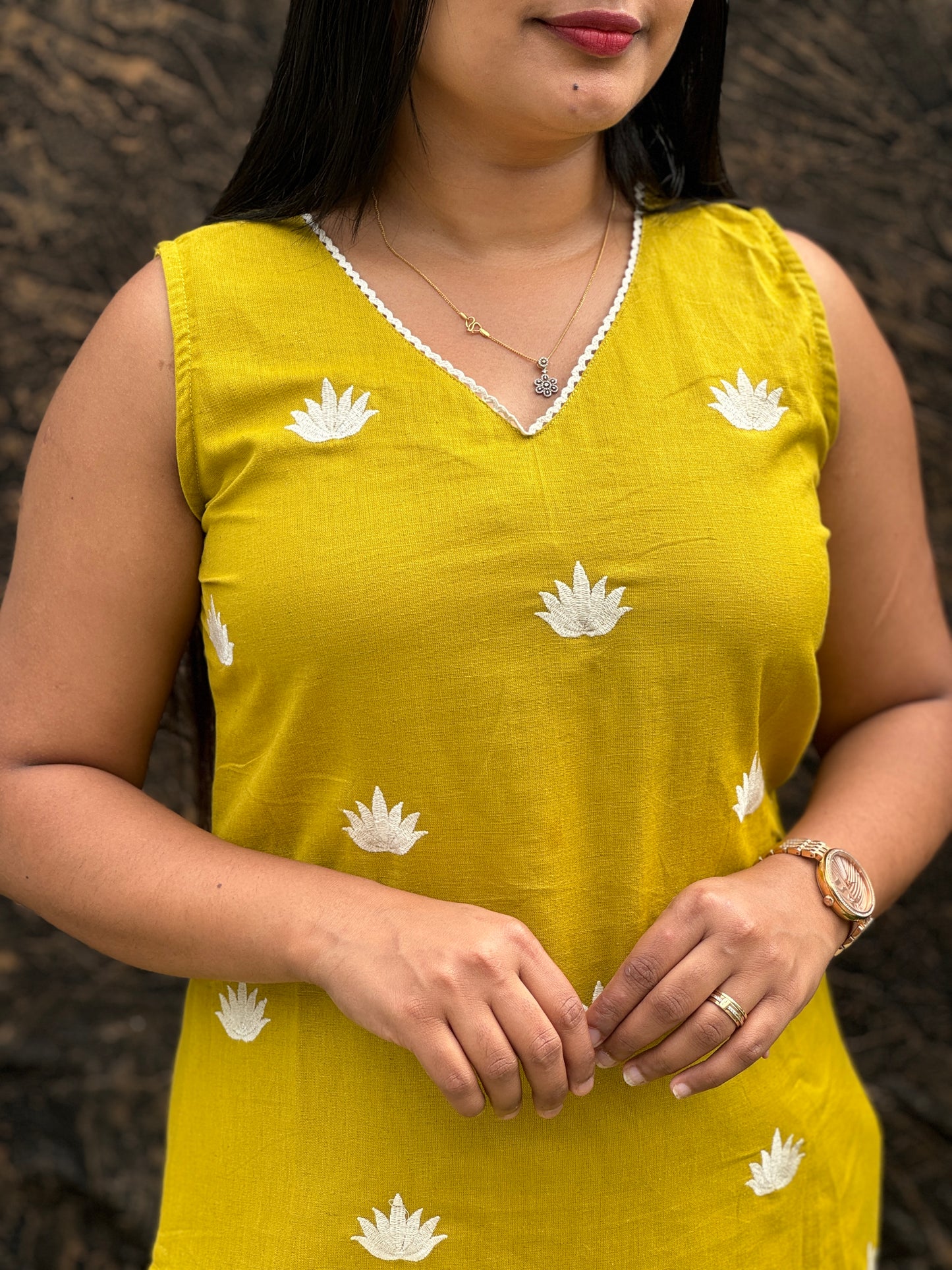 Elegant Khadi Cotton Cord Sets with Embroidery (3/4 Sleev attached ) : A 1468