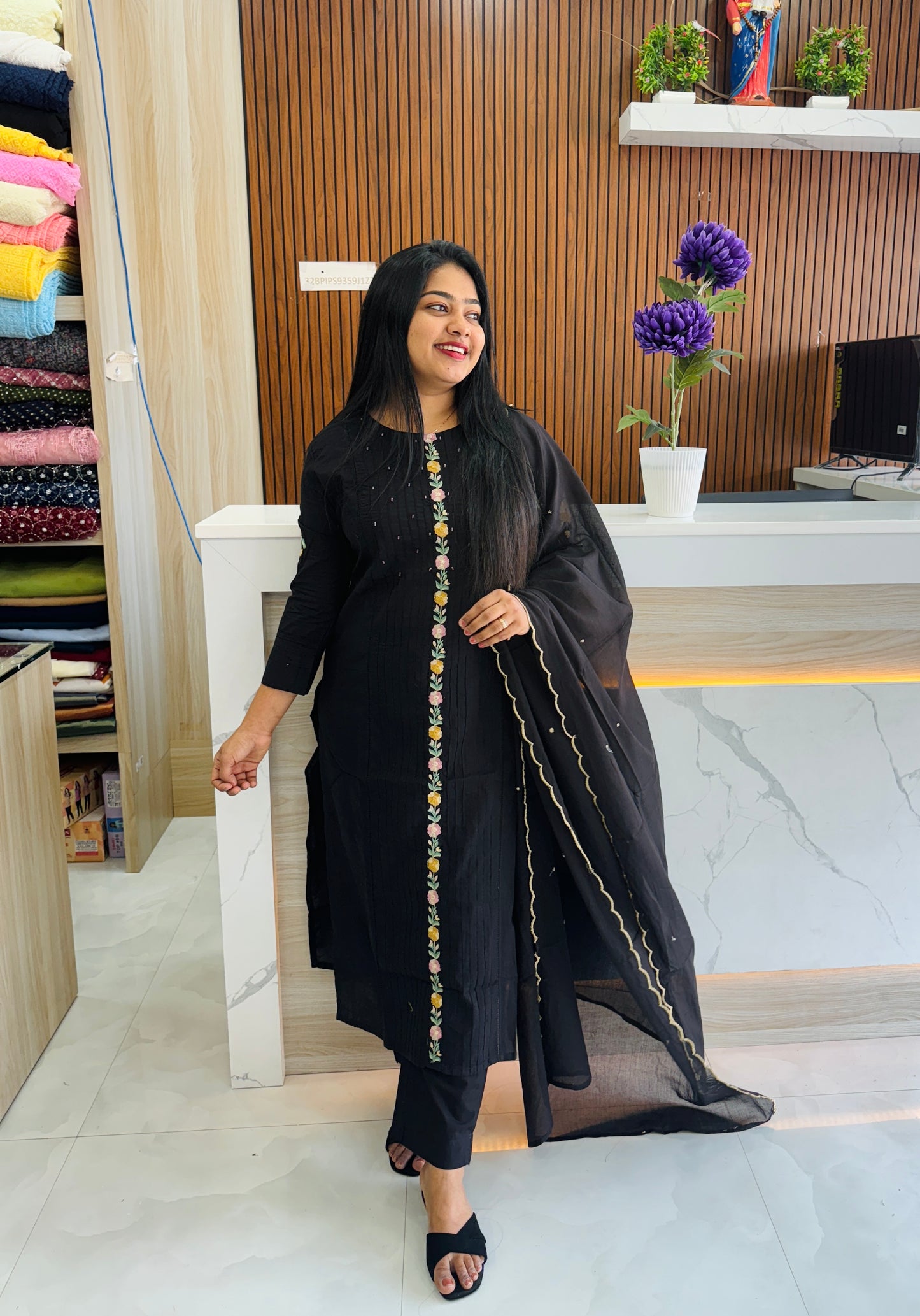 Premium Mul Mul Cotton 3 Piece (Offwhite & Yellow ) A1660