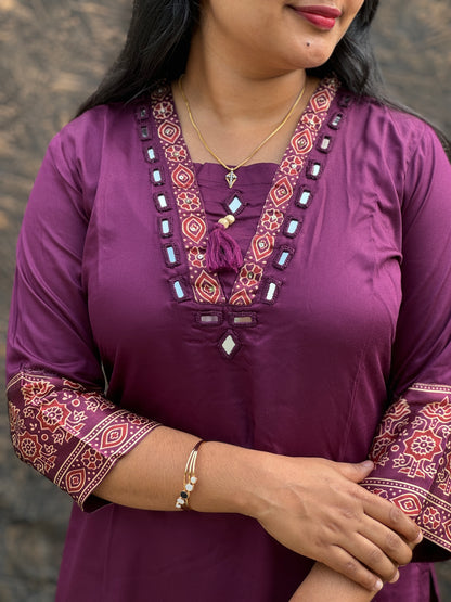 Modal Silk Churidar With Ajrakk print Dupatta - A1404