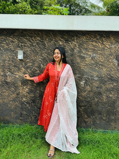 Brick Red Anarkali Set - A1482