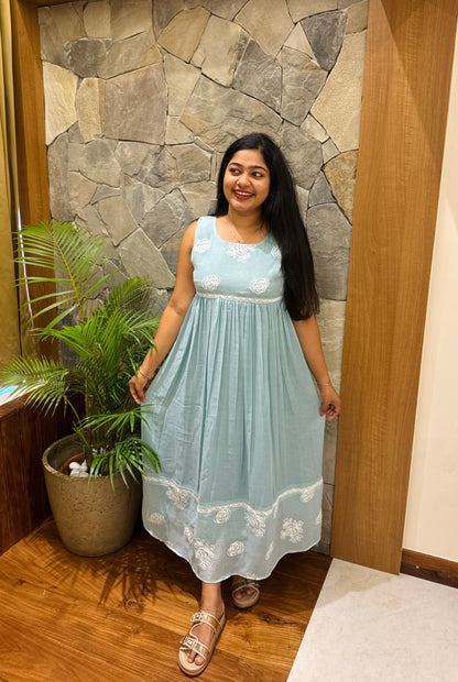 Mint Green, Baby pink & Offwhite Shade Sleeveless Frock ✨A1946