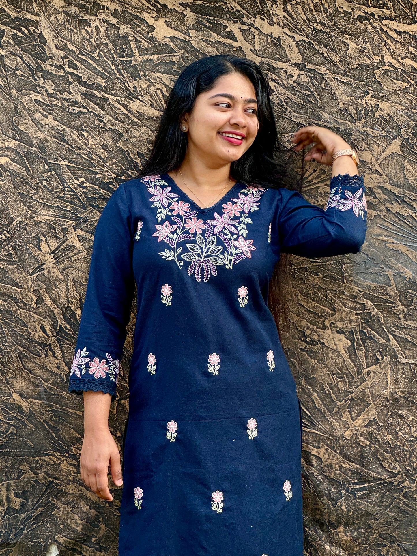 Elegant Brick Red & Blue, Offwhite, Yellow Khadi Cotton Cord Set