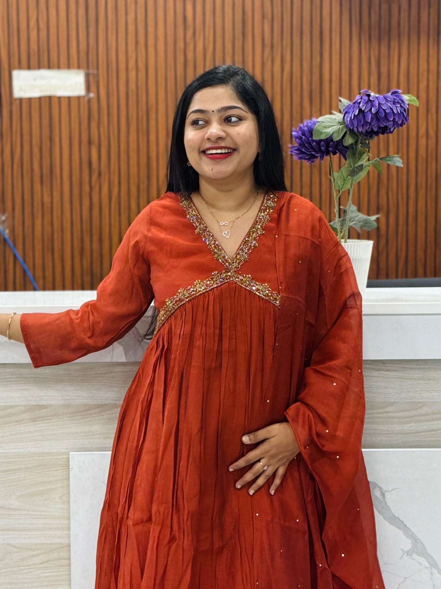 Brick Orange Premium 3-Ps Chanderi Silk Set A1971