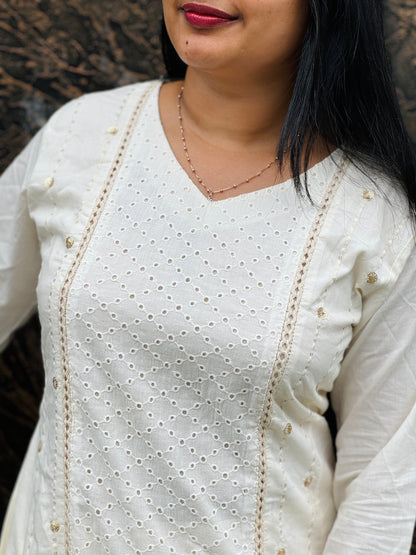 Offwhite Premium Cotton Onam Top with Hakoba & Sequin Highlights A - 1515