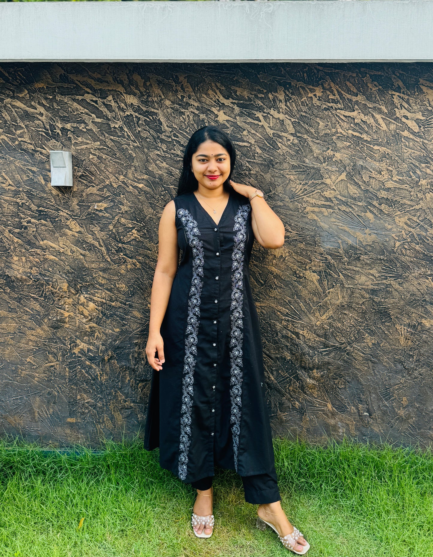Khadi Cotton Cord Set – Black & Offwhite Shade- A1391