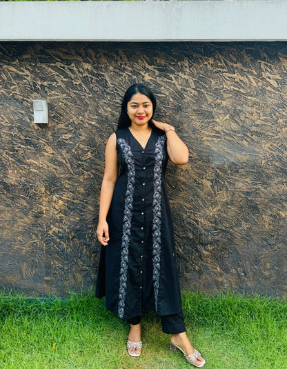 Khadi Cotton Cord Set – Black & Offwhite Shade- A1391