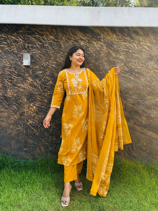 Bright Yellow Cotton 3-Piece Set- A1387