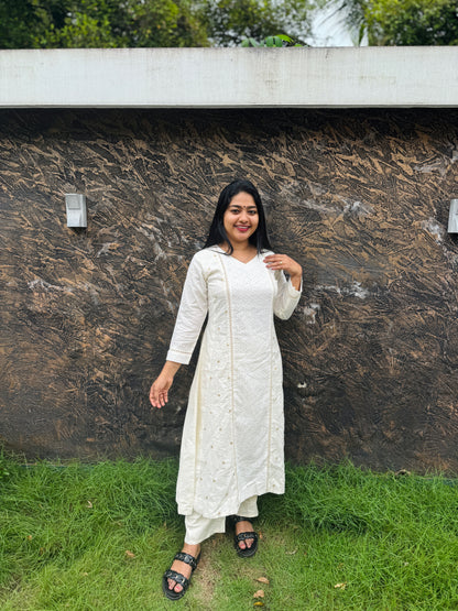 Offwhite Premium Cotton Onam Top with Hakoba & Sequin Highlights A - 1515