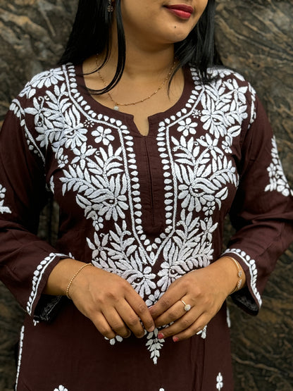 Red & Brown Chikankari Cordset