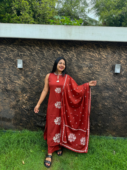 Brick Red & Onion Pink 3-Piece Salwar Set A- 1492