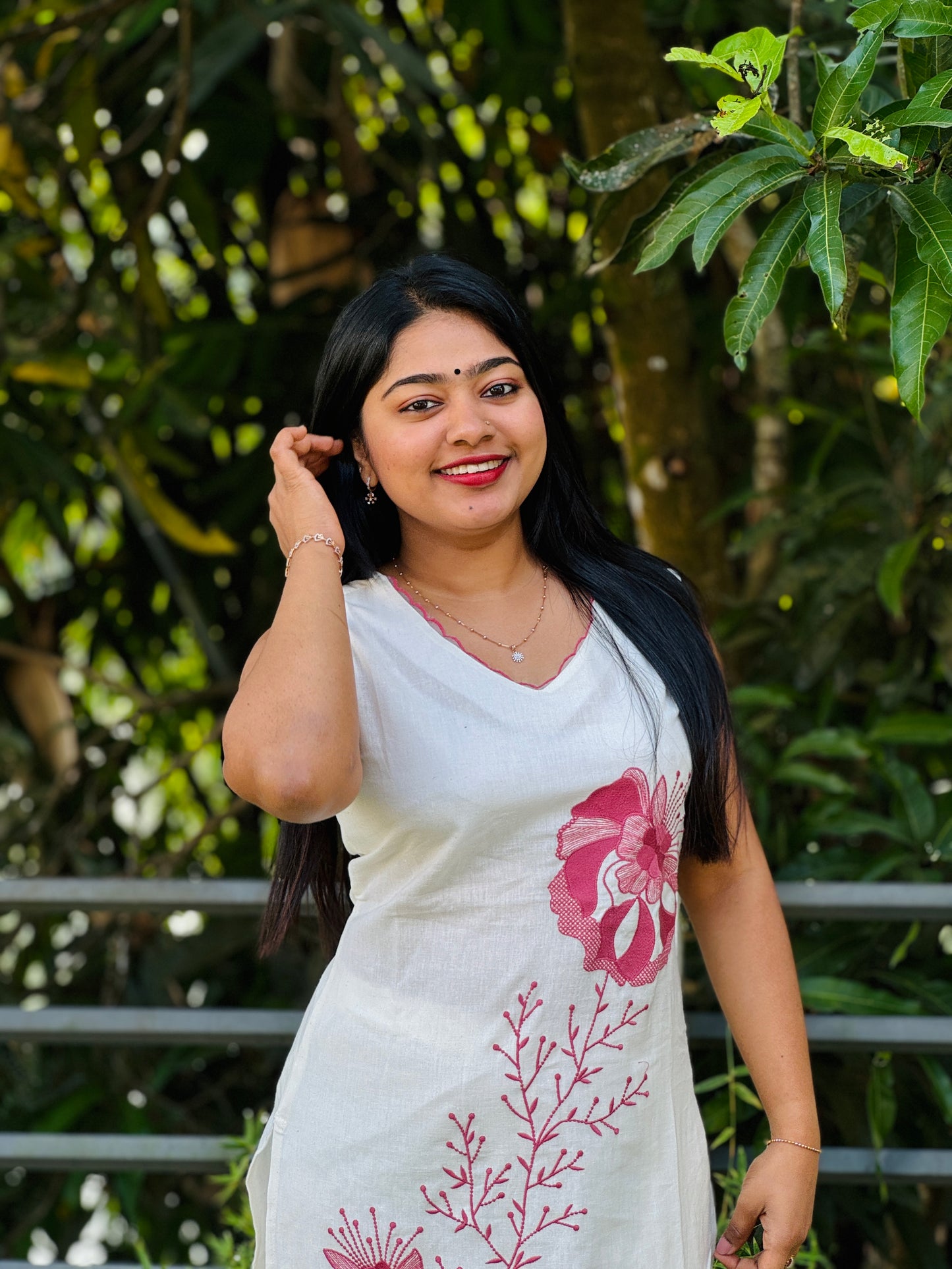 Elegant White Cordset with Pink  Embroidery A1627