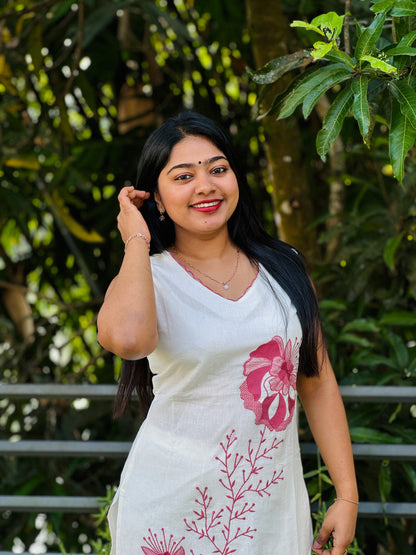 Elegant White Cordset with Pink  Embroidery A1627