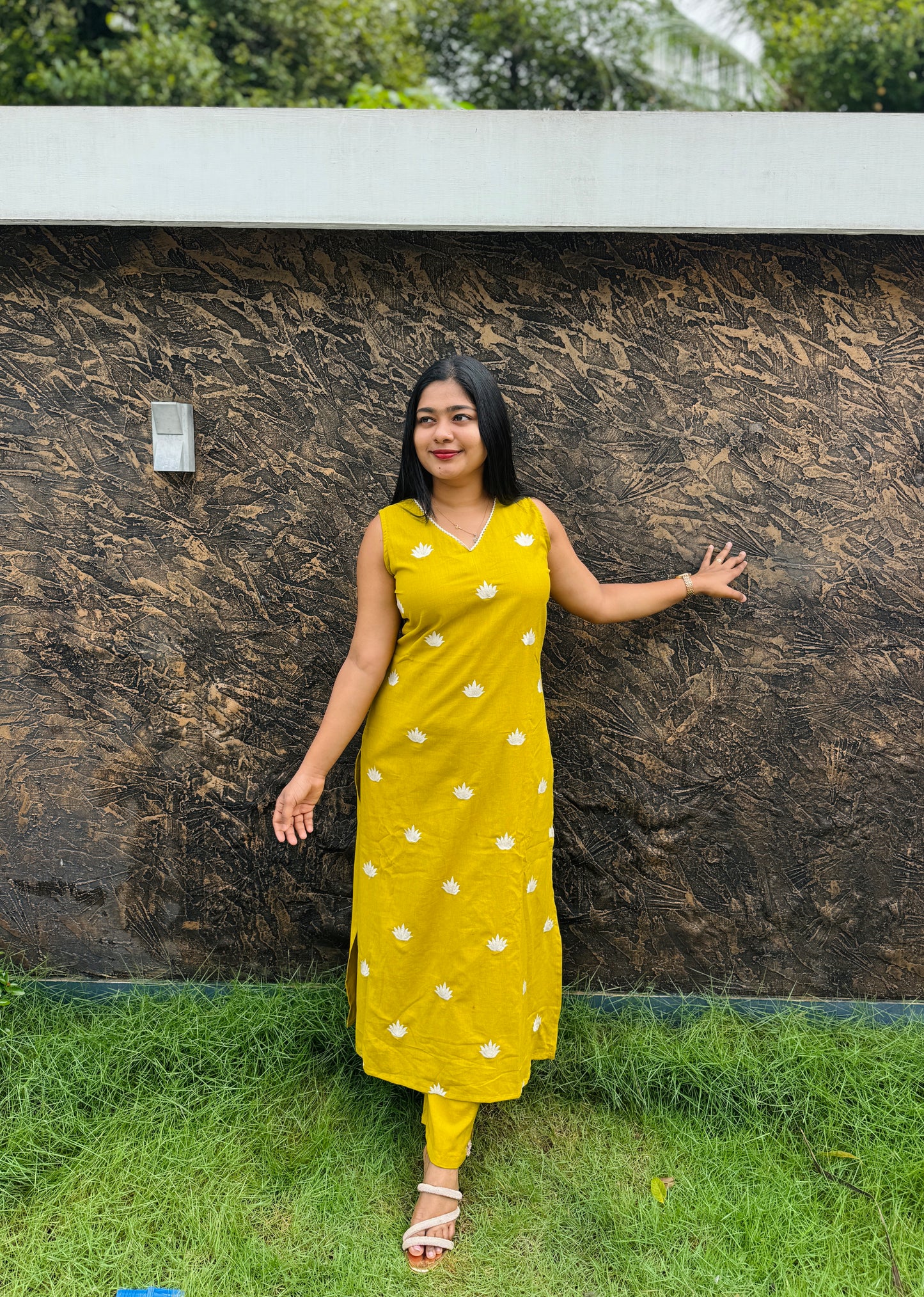 Elegant Khadi Cotton Cord Sets with Embroidery (3/4 Sleev attached ) : A 1468