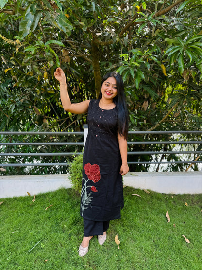 Daily Wear black Colour Khadi Cotton Cord Set A1630