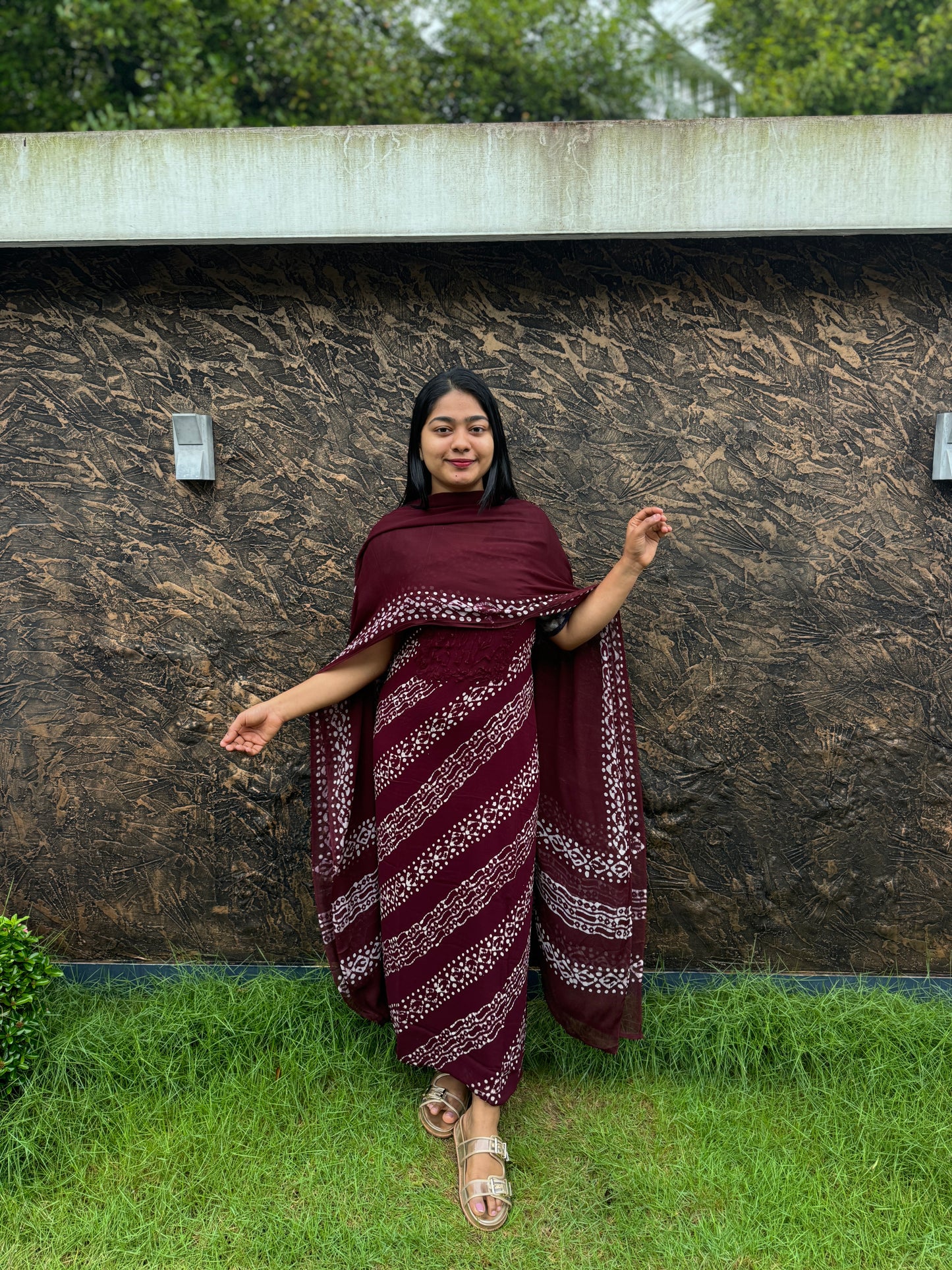 Unstitched three-piece set with intricate Chikankari threadwork on premium georgette fabric. - A1450