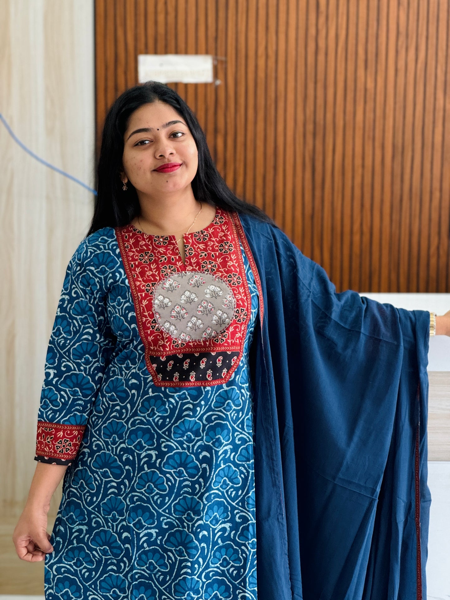 Ajrak handblock printed 3-piece set in a stunning indigo blue shade 💙A1774