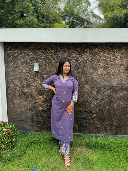 Elegant Khadi Cotton Cord Sets with Embroidery Work A 1470