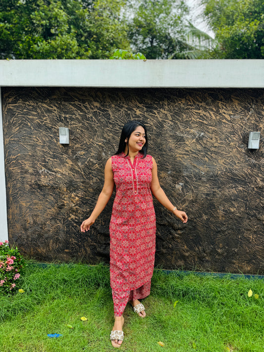 Elegant Red Ajrakh Co-ord set : A 1477